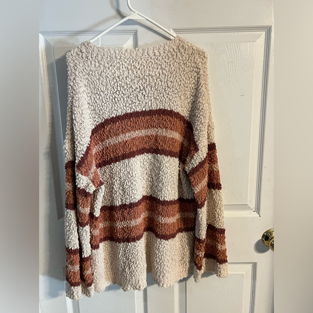 Listicle Cozy Cream and Brown Striped Sweater - Picture 2 of 3